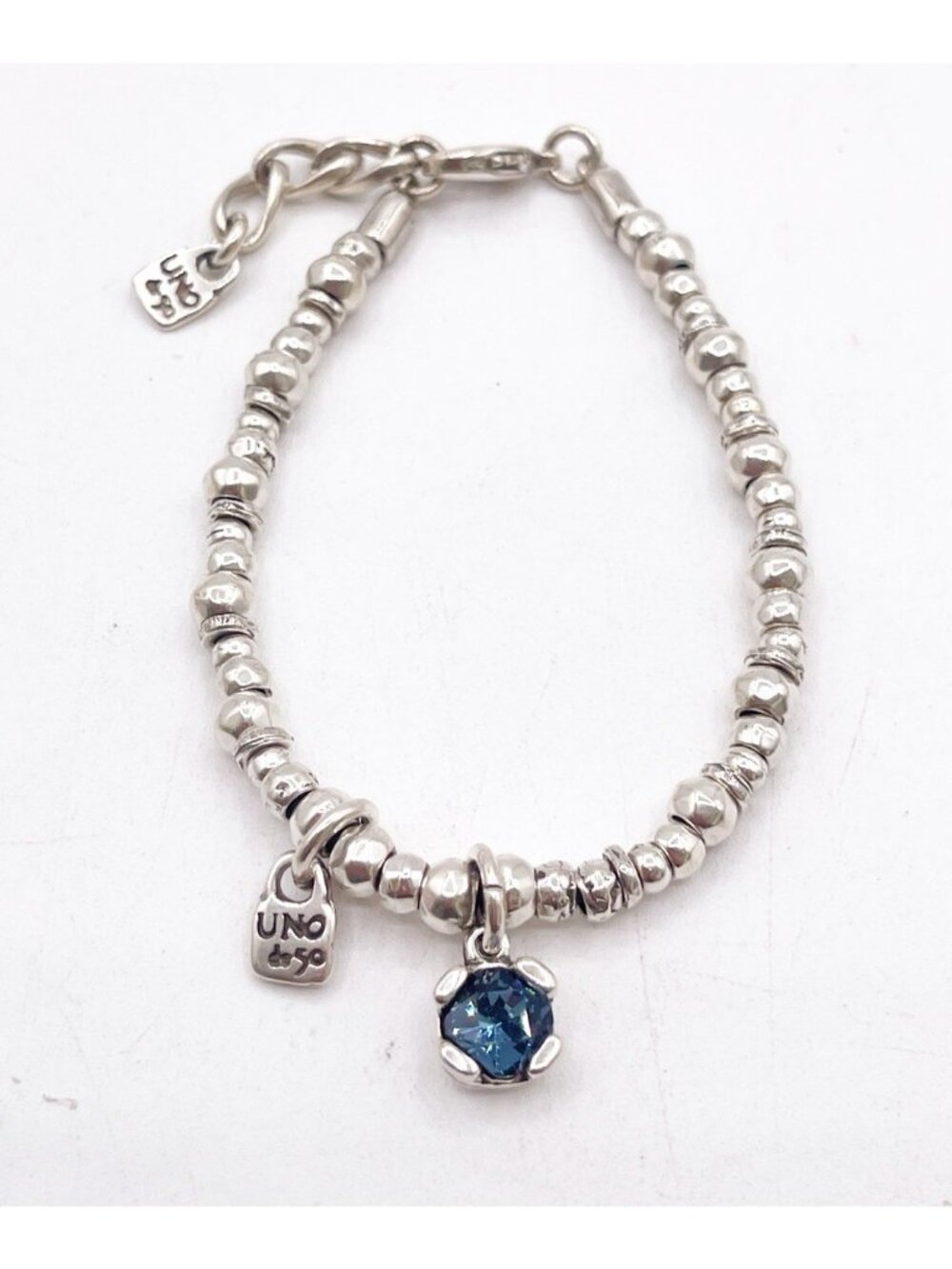 Uno De 50 Silver Tone Beaded Blue Crystal Bracelet Adjustable Length